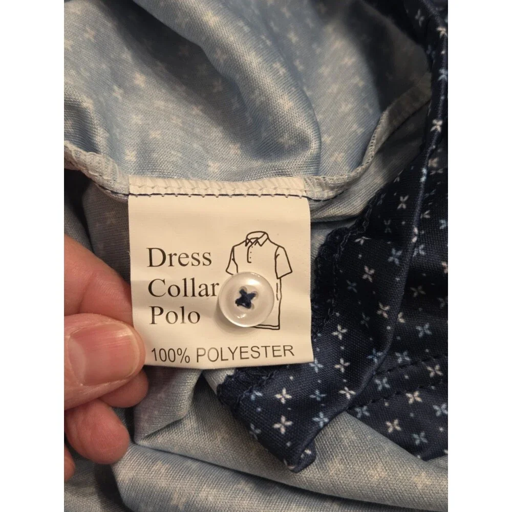 NWT Collars & Co. Men’s S Los Cabos Blue Star Dress Collar Polo Shirt Semi Sprea - Picture 7 of 9